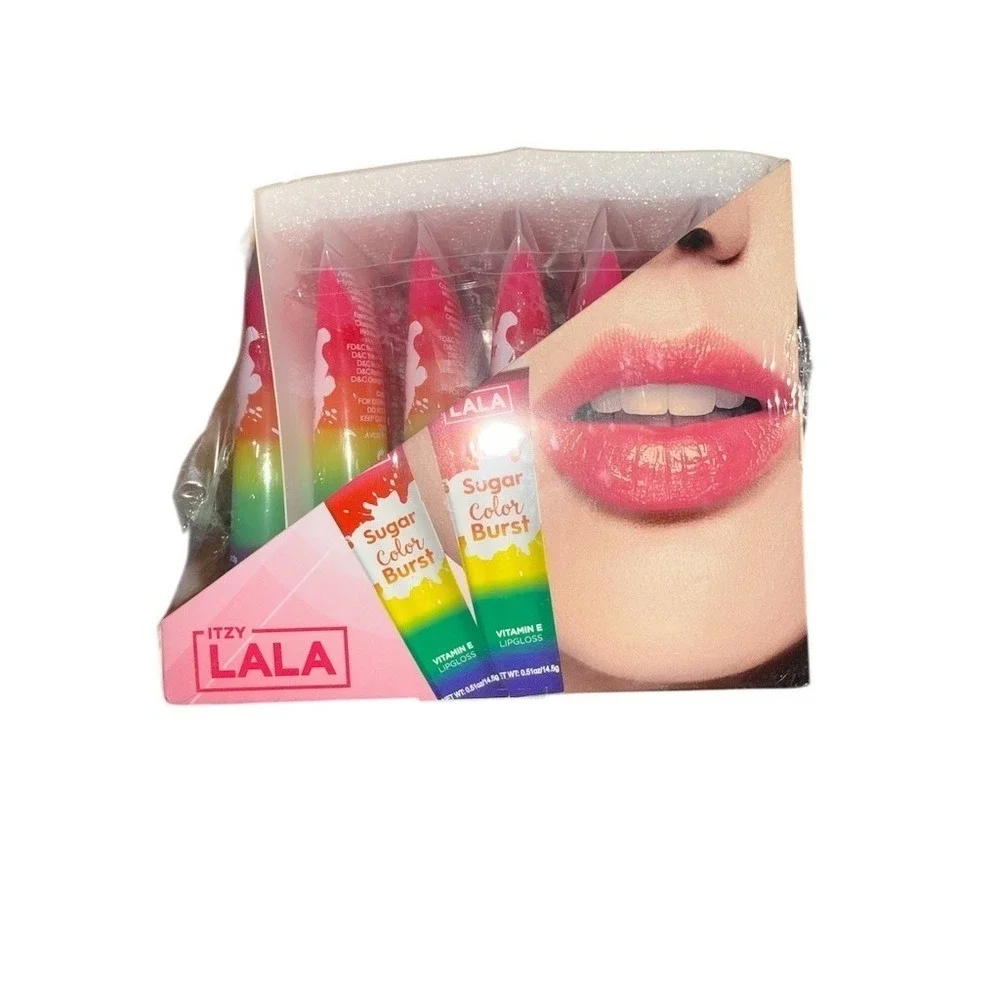 Itzy Lala Sugar Color Burst Vitamin E‎ Lip Gloss Display Box 24ct Rainbow